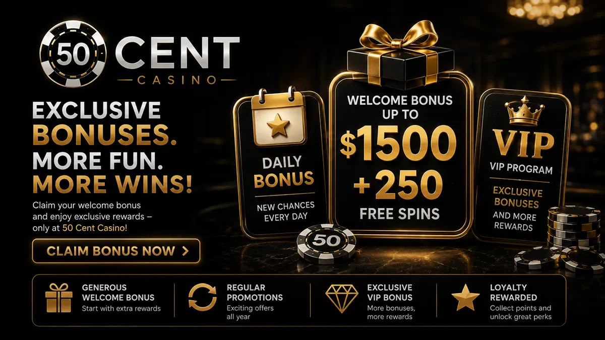 50 Cent Casino welcome bonus, free spins, cashback and slot promotions