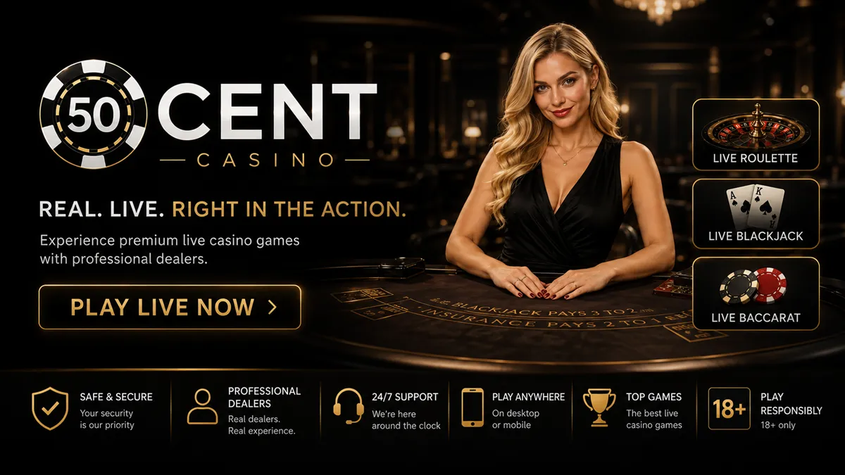 50 Cent Casino live dealer tables, roulette, blackjack and casino game shows